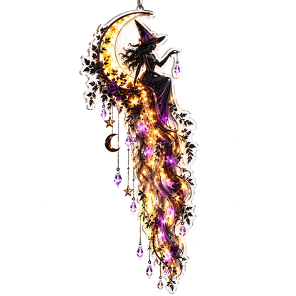 Witch on the moon acrylic suncatcher lit up